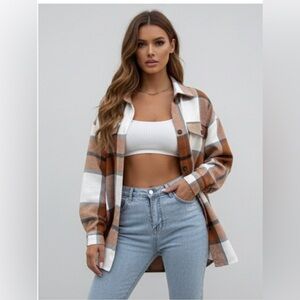 Boyfriend Plaid Flap Pocket Drop Shoulder Shacket